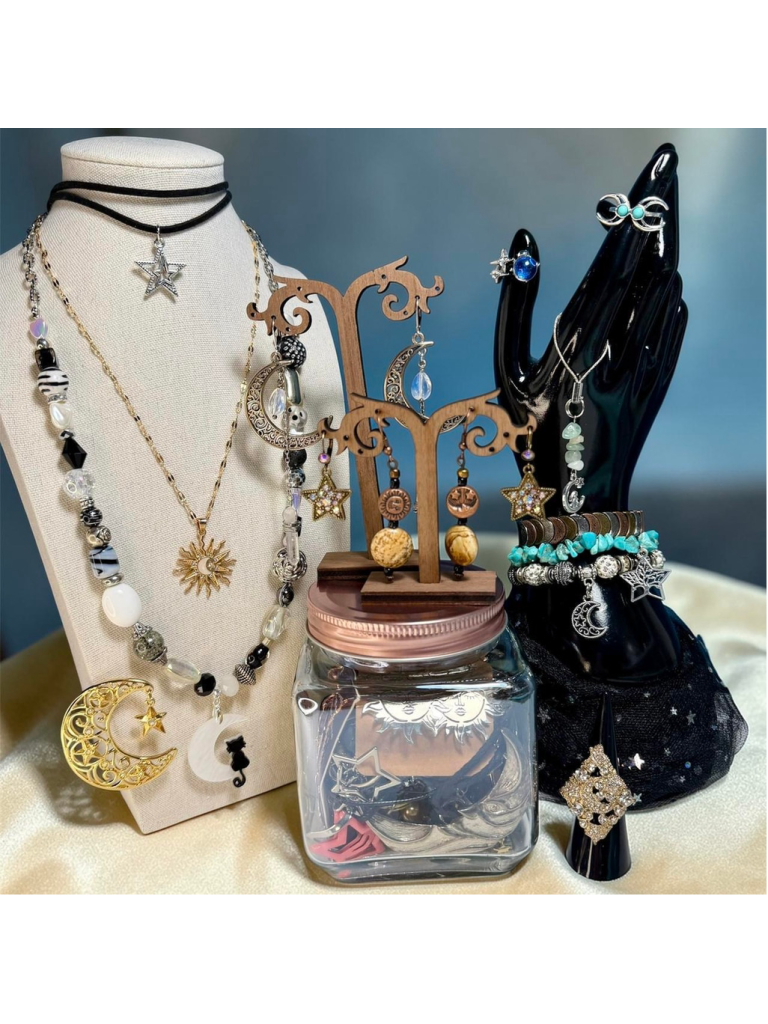 Witchy Celestial Mystery Jewelry Jar With Stars Moons And Suns 99$